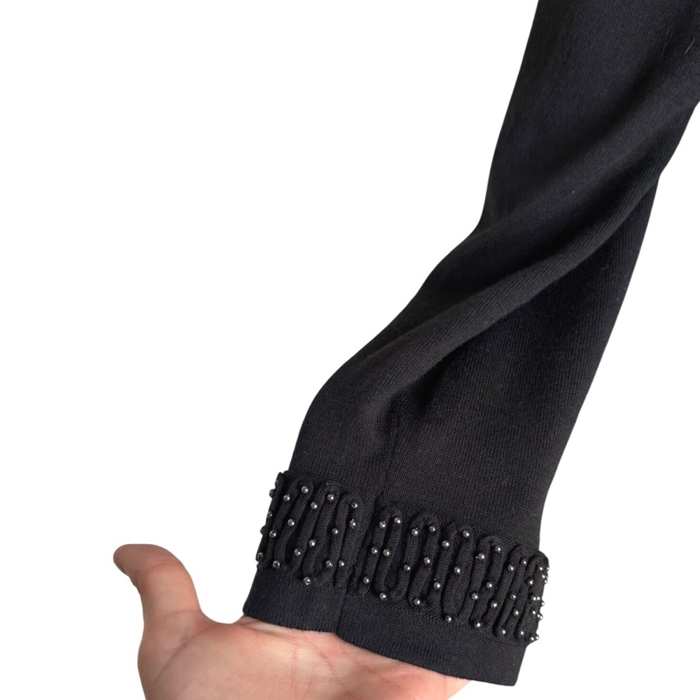Quiet Luxury Black Beaded Neckline Cuff Long Sleeve Top Elegant Minimalist 2X - Picture 4 of 6